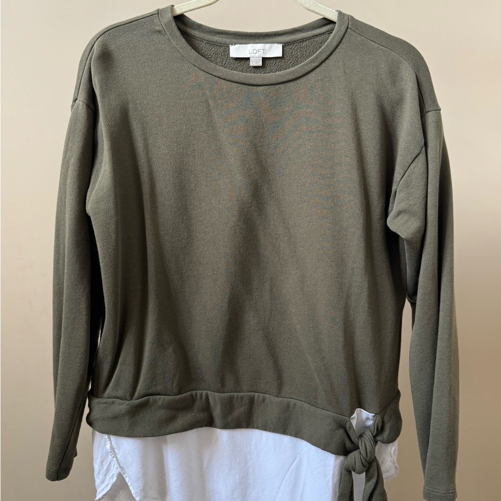 LOFT Sage Green Top with White Trim